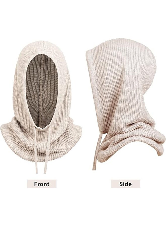 Ba Love Hooded Scarf Hat Knit Balaclava Women Beanie Skull Cap with Drawstring Warm Winter Hats for Women Men Outdoor Sports - Image 3